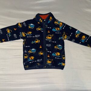 Navy Blue Kids' Fleece Jacket with Construction Print